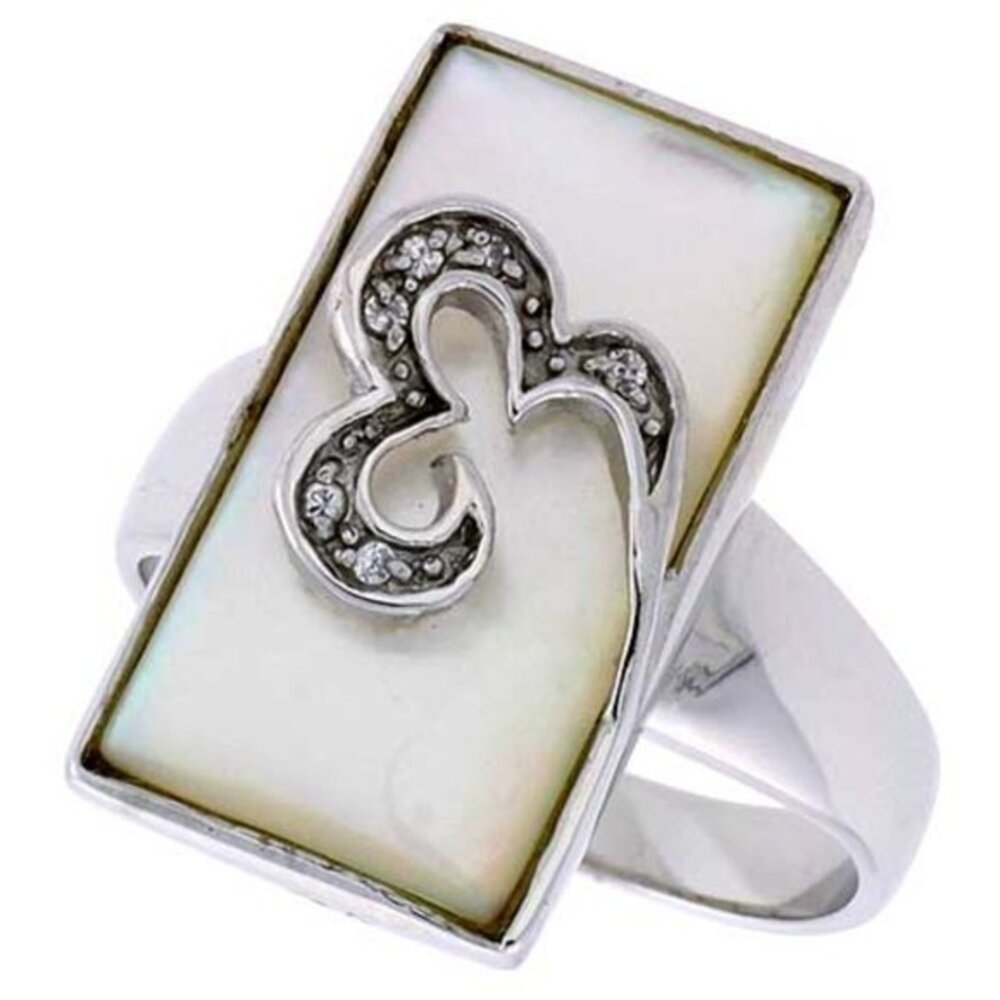 Rectangular Mother of Pearl Ring Sterling Silver